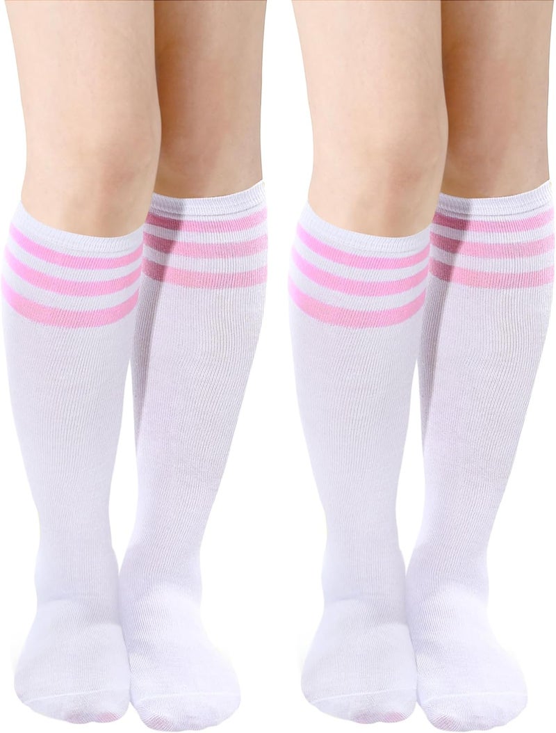Syhood 2 Pairs Classic Athletic Knee High Socks Triple Stripes over The Calf Cotton Retro Tube Sock - Image 1